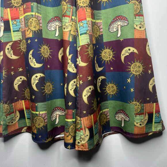 Women's Celestial Wide Leg Pull On Pants XS Mushrooms Moons Boho Gypsy Festival - Picture 5 of 11